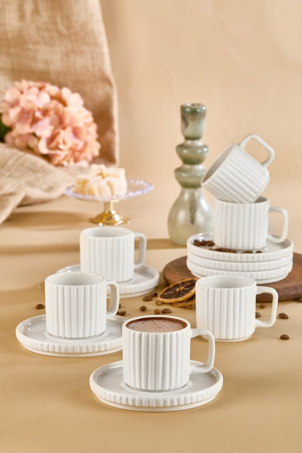 Kitchen Life Saturn Modern Striped Turkish Coffee Cup Set - 12 - Piece Professional Collection - TryAladdin