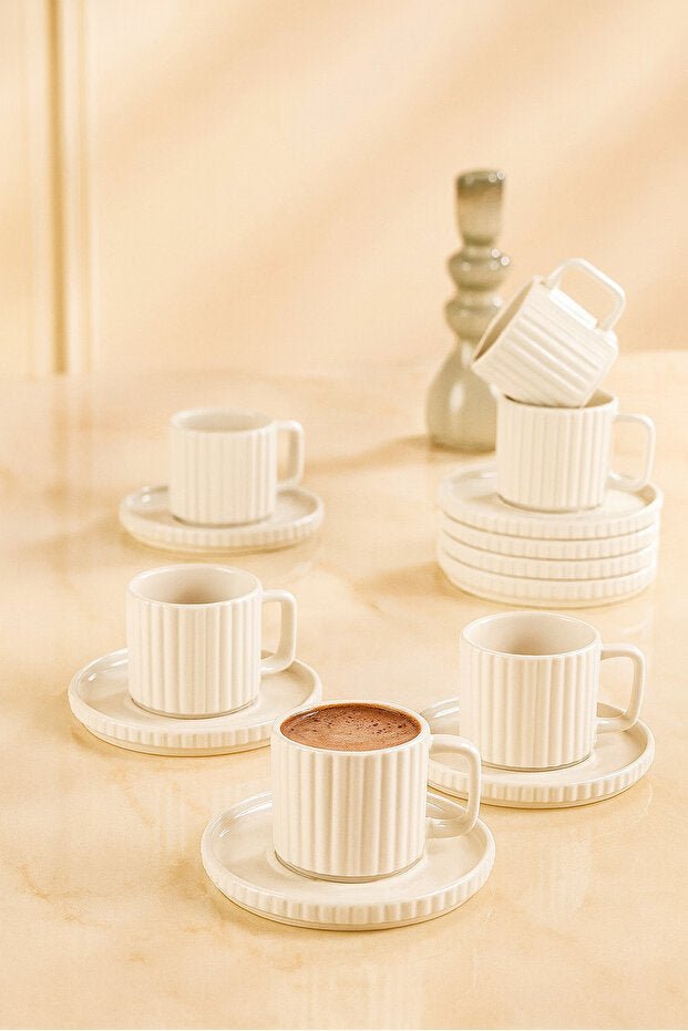 Kitchen Life Saturn Modern Striped Turkish Coffee Cup Set - 12 - Piece Professional Collection - TryAladdin