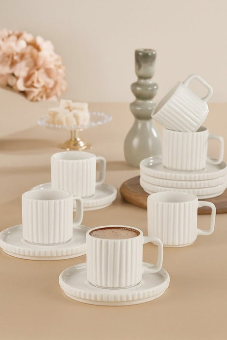 Kitchen Life Saturn Modern Striped Turkish Coffee Cup Set - 12 - Piece Professional Collection - TryAladdin