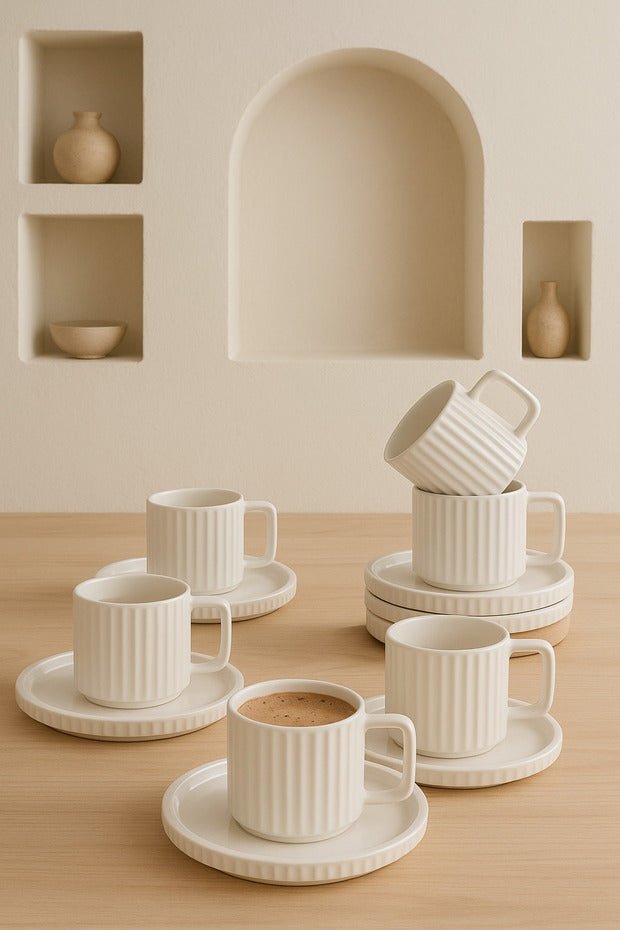 Kitchen Life Saturn Modern Striped Turkish Coffee Cup Set - 12 - Piece Professional Collection - TryAladdin