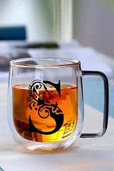 Kitchen Way Premium Double - Walled Borosilicate Glass Mug - 350ml Lettered Insulated Beverage Cup - TryAladdin