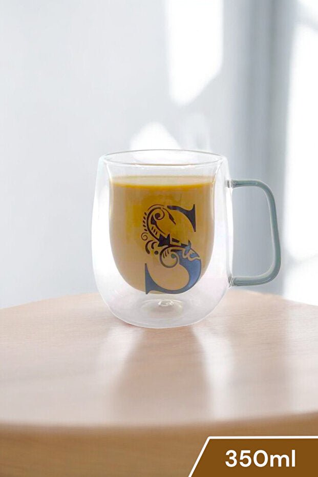 Kitchen Way Premium Double - Walled Borosilicate Glass Mug - 350ml Lettered Insulated Beverage Cup - TryAladdin