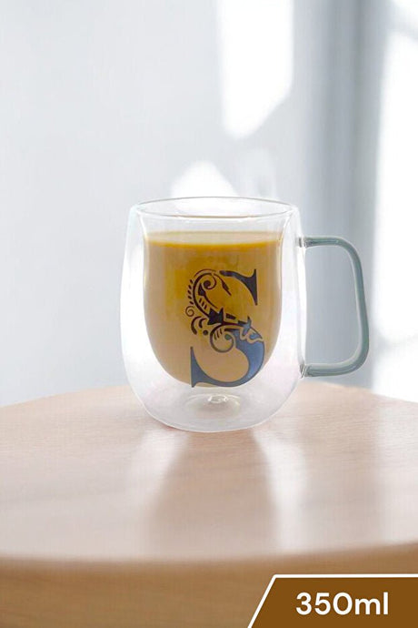 Kitchen Way Premium Double - Walled Borosilicate Glass Mug - 350ml Lettered Insulated Beverage Cup - TryAladdin
