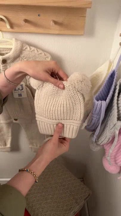 Knitted Baby Hat with Pom - Poms - Soft & Warm - TryAladdin