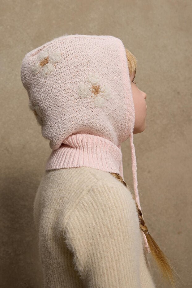 Knitted Balaclava Beanie - Pink Floral - TryAladdin
