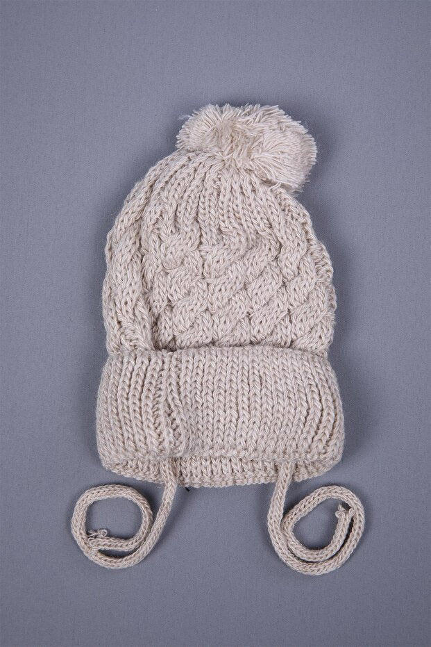 Knitted Pompom Tie - Strap Baby Beanie Hat - TryAladdin
