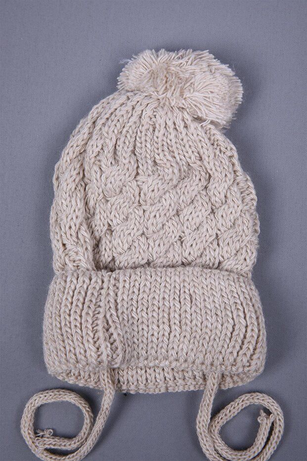 Knitted Pompom Tie - Strap Baby Beanie Hat - TryAladdin
