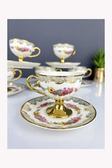 Kosava Premium Porcelain Footed Vintage Coffee Cup Set - 6 Piece - TryAladdin