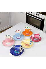 Kosova Ciragan Home Collection - Premium Footed Polka Dot Coffee Cup Set - Set of 6 - TryAladdin