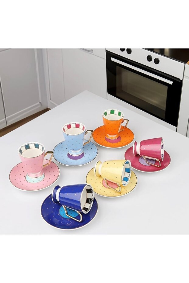 Kosova Ciragan Home Collection - Premium Footed Polka Dot Coffee Cup Set - Set of 6 - TryAladdin