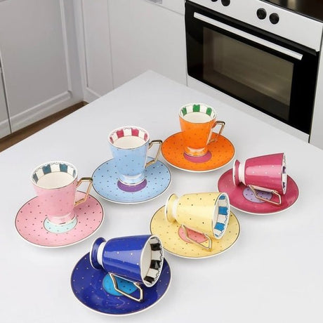 Kosova Ciragan Home Collection - Premium Footed Polka Dot Coffee Cup Set - Set of 6 - TryAladdin