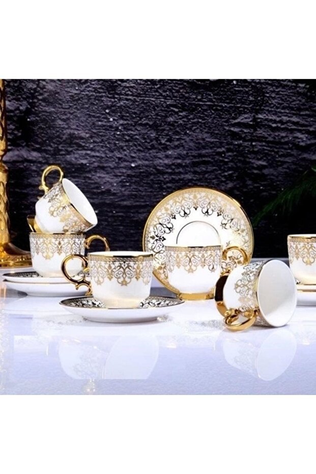 Kosova Isabella Premium Porcelain Coffee Cup & Saucer Set - 90ml Capacity, Set of 6 - TryAladdin
