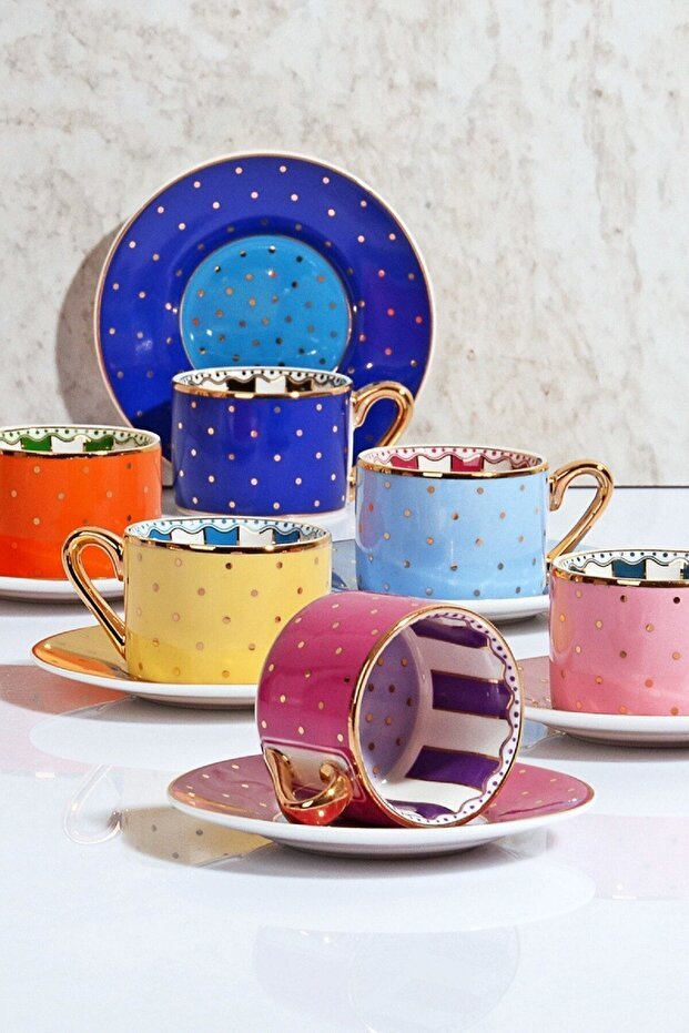 Kosova Premium Gold Gilded Bone China Turkish Coffee Cup Set - 6 Pieces - TryAladdin