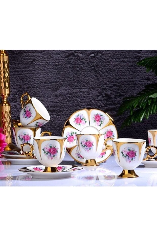 Kosova Professional Stella Porcelain Footed Turkish Coffee Cup Set - 6 x 90ml - TryAladdin