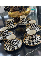 Kosova Professional Turkish Coffee Cup Set - Geometric Pattern, 6 - Piece - TryAladdin