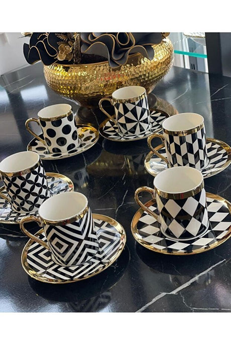 Kosova Professional Turkish Coffee Cup Set - Geometric Pattern, 6 - Piece - TryAladdin