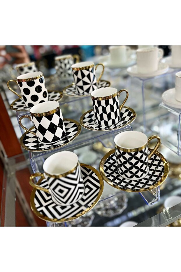 Kosova Professional Turkish Coffee Cup Set - Geometric Pattern, 6 - Piece - TryAladdin