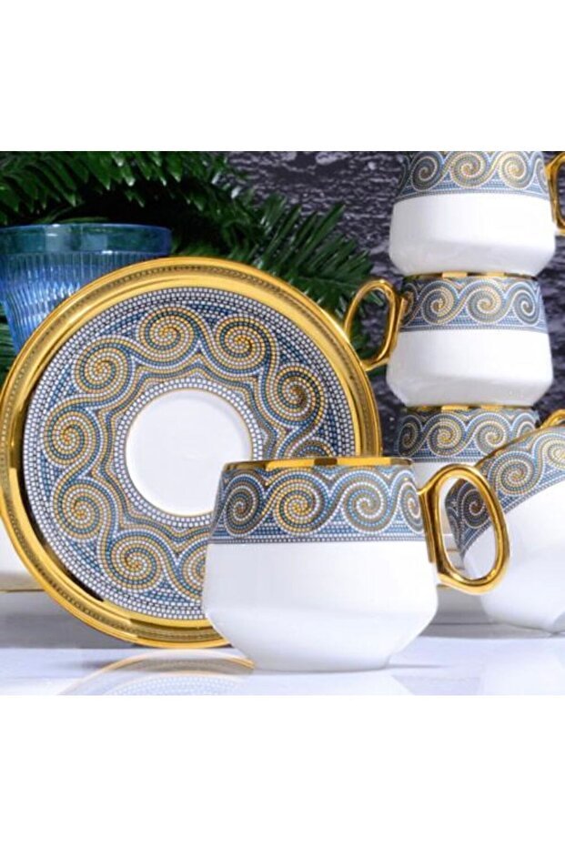 Kosova Zeugma Premium Turkish Coffee Cup & Saucer Set - 6 Person - 5.5 lbs - TryAladdin