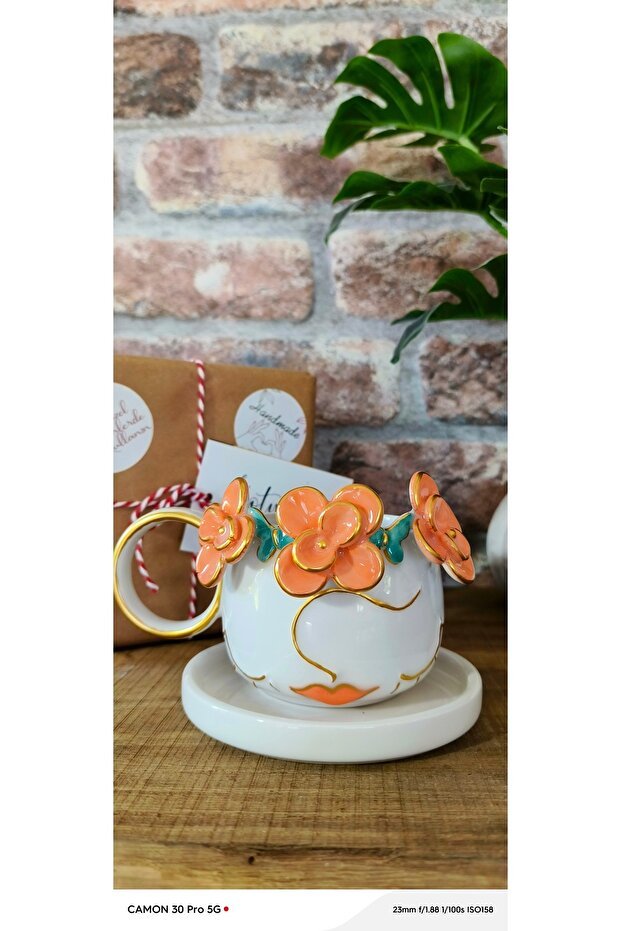 Kotyora Professional Handmade Ceramic Turkish Coffee Cup Set - Orange Kokos Girl Design - TryAladdin