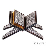 Ornate Quran & Rahle Set - Handcrafted Wood & Silver-Tone Embellishment