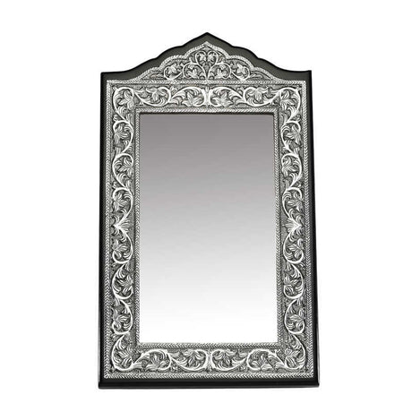 Ornate Silver-Tone Wall Mirror - Traditional Hand-Carved Leaf Design