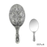 Silver-Tone Ornate Hand Mirror Set - Engraved Lale Motif Design