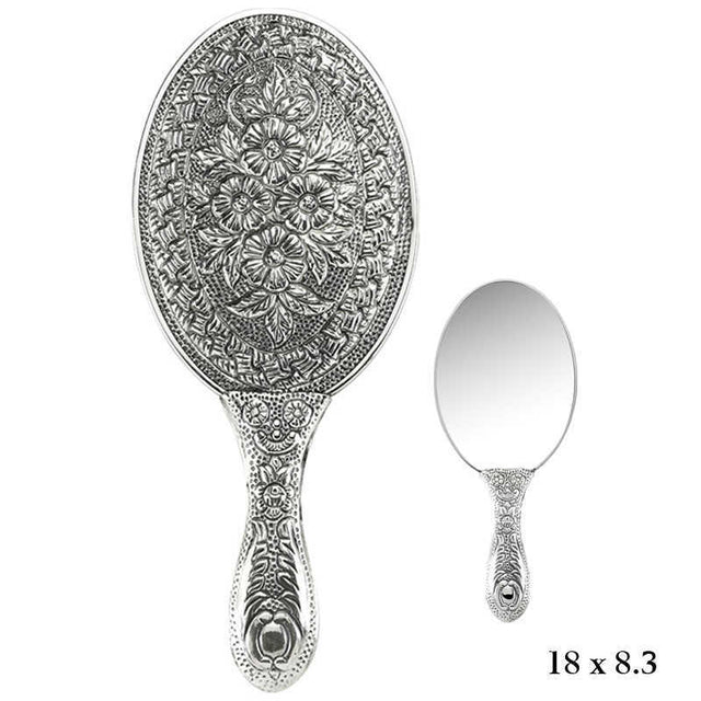 Sterling Silver Hand Mirror - Vintage Floral Engraved Design