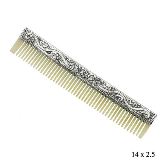 Comb - Sterling Silver & Bone with Ornate Floral Design