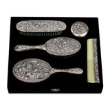 Ornate Silver-Tone Dressing Table Set - Vintage Floral Engraved