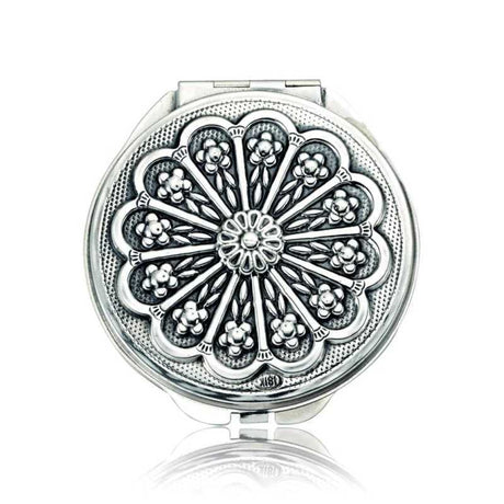Compact Mirror - Sterling Silver Elegant Daisy Motif