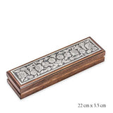 Wooden Prayer Beads Keepsake Box - Hand-Carved Floral Silver-Tone Inlay