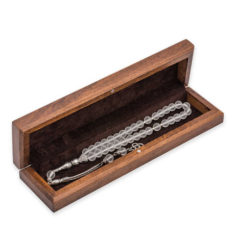Wooden Prayer Beads Keepsake Box - Hand-Carved Floral Silver-Tone Inlay