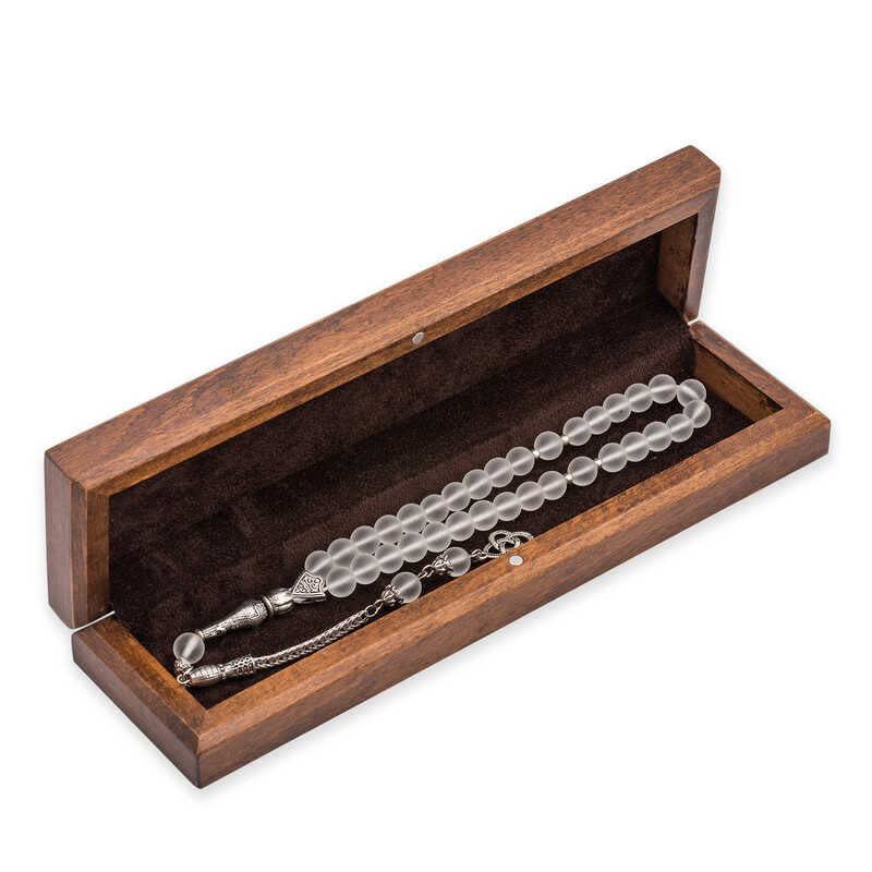 Wooden Prayer Beads Keepsake Box - Hand-Carved Floral Silver-Tone Inlay