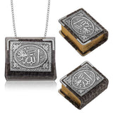 Silver-Tone Engraved Miniature Quran Pendant