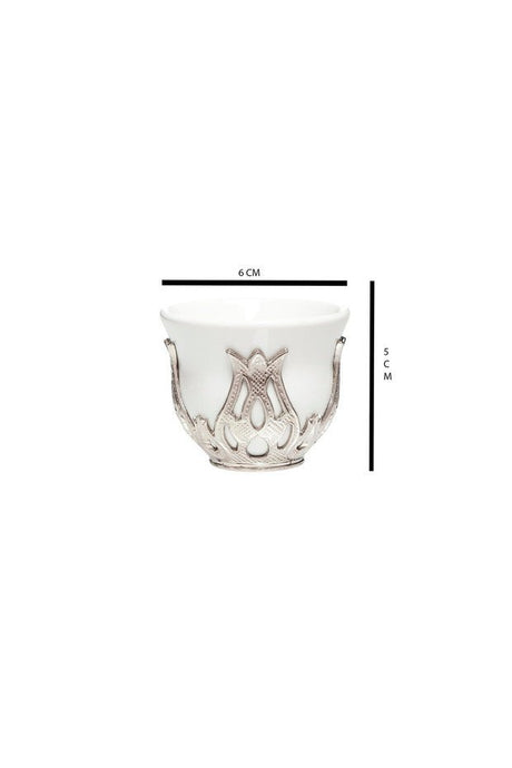 Kt Home Professional Porcelain Arabic Espresso Coffee Cup Set - Silver 6 - Piece - TryAladdin