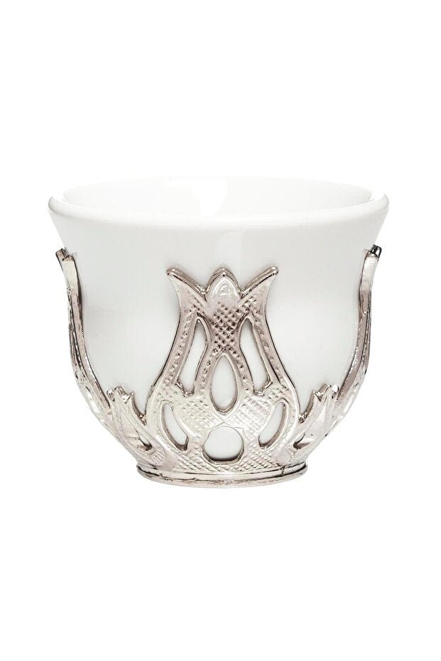 Kt Home Professional Porcelain Arabic Espresso Coffee Cup Set - Silver 6 - Piece - TryAladdin
