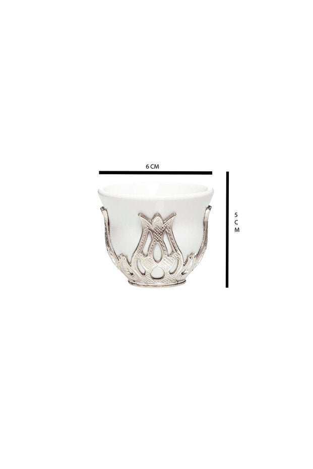 Kt Home Professional Porcelain Arabic Espresso Coffee Cup Set - Silver 6 - Piece - TryAladdin