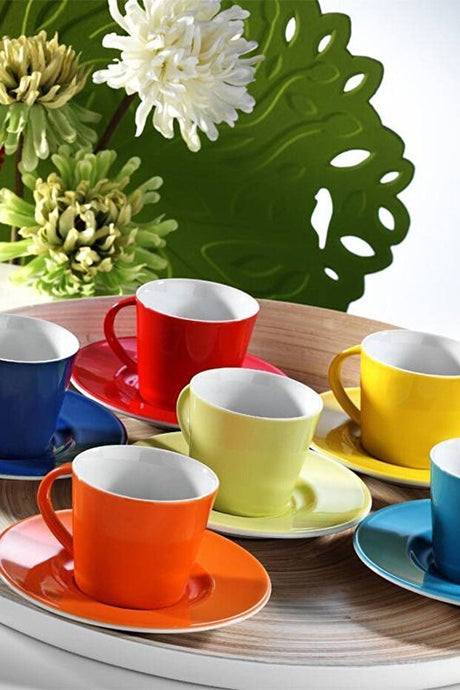 Kutahya Porselen Toledo Colorful Turkish Coffee Cup Set - 12 Piece Professional Collection - TryAladdin