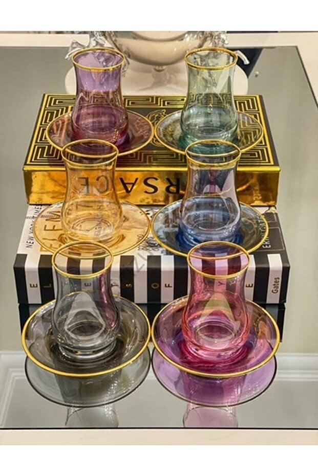 Lav Premium Turkish Colorful Tea Glass Set - 12 Piece - TryAladdin
