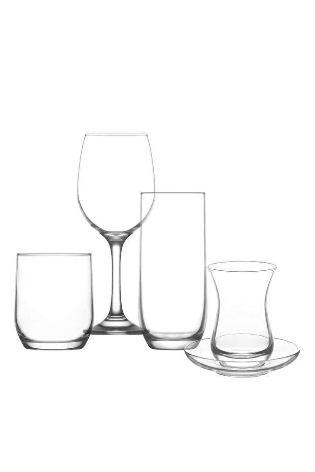 Lav Sude Premium 30 - Piece Glass Dinnerware Set - Turkish Teaware, Goblets, Beverage & Whiskey Glasses - TryAladdin