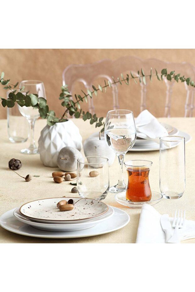 Lav Sude Premium 30 - Piece Glass Dinnerware Set - Turkish Teaware, Goblets, Beverage & Whiskey Glasses - TryAladdin