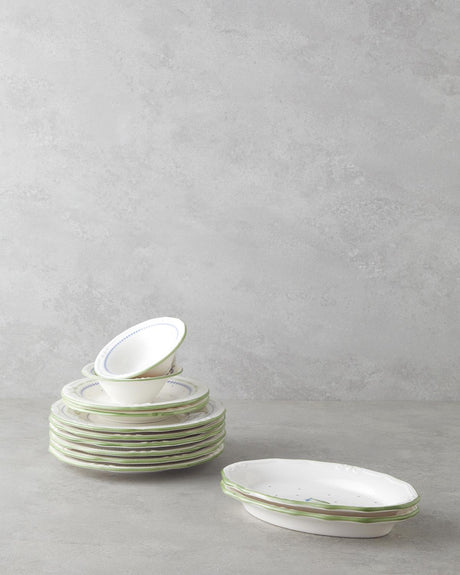 Premium Lavender Porcelain Breakfast Set-12 Piece-6 Person-Green Blue