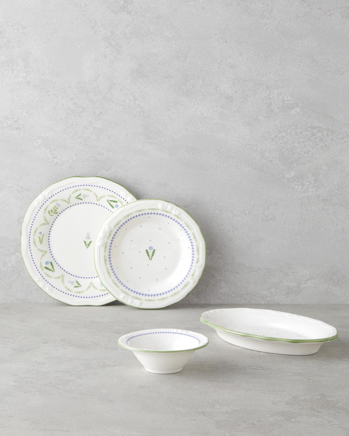 Premium Lavender Porcelain Breakfast Set 12 Piece 6 Person Green Blue