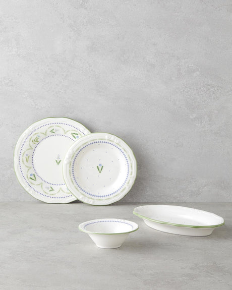 Premium Lavender Porcelain Breakfast Set-12 Piece-6 Person-Green Blue