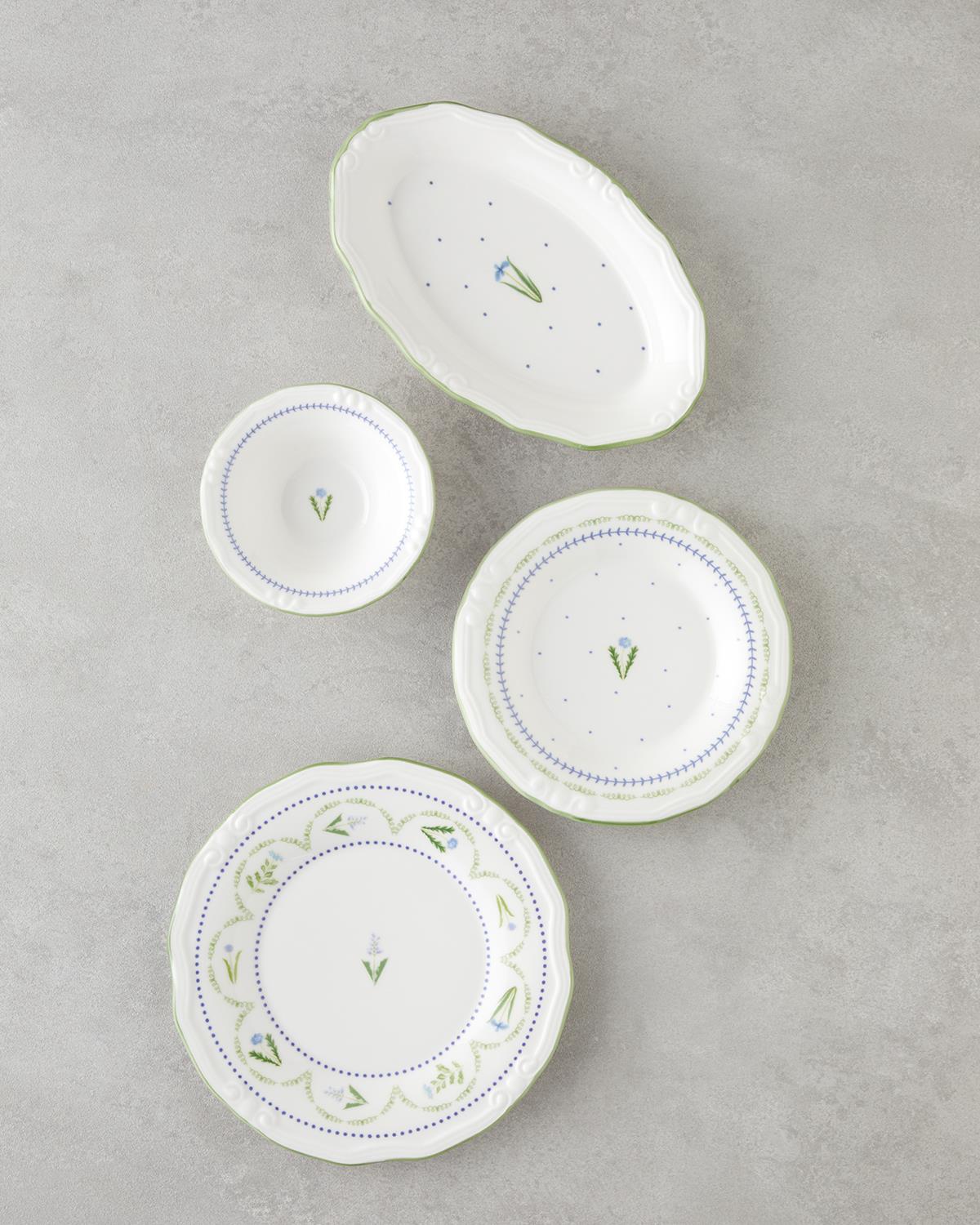 Premium Lavender Porcelain Breakfast Set 12 Piece 6 Person Green Blue