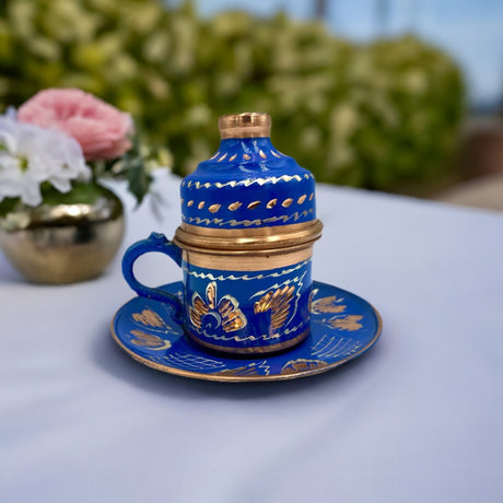 Lavina | Copper Turkish Coffee Cup with Lid Erzincan Design