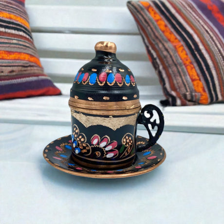 Lavina | Copper Turkish Coffee Cup with Lid Erzincan Design