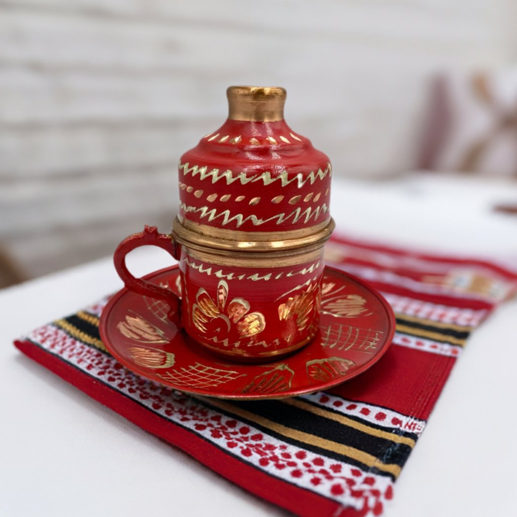 Lavina | Copper Turkish Coffee Cup with Lid Erzincan Design