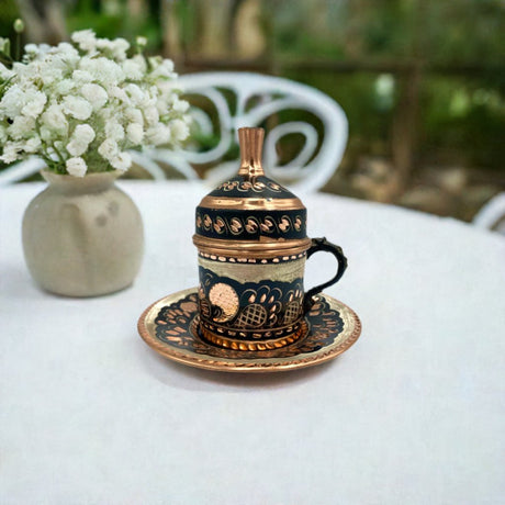 Lavina | Copper Turkish Coffee Cup with Lid Erzincan Design