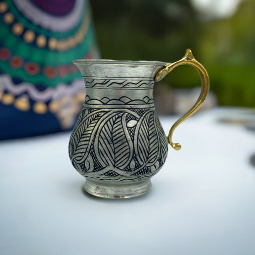 Lavina | Silver Copper Cup with Leaf Patterned (10 cm) Lavina Mugs